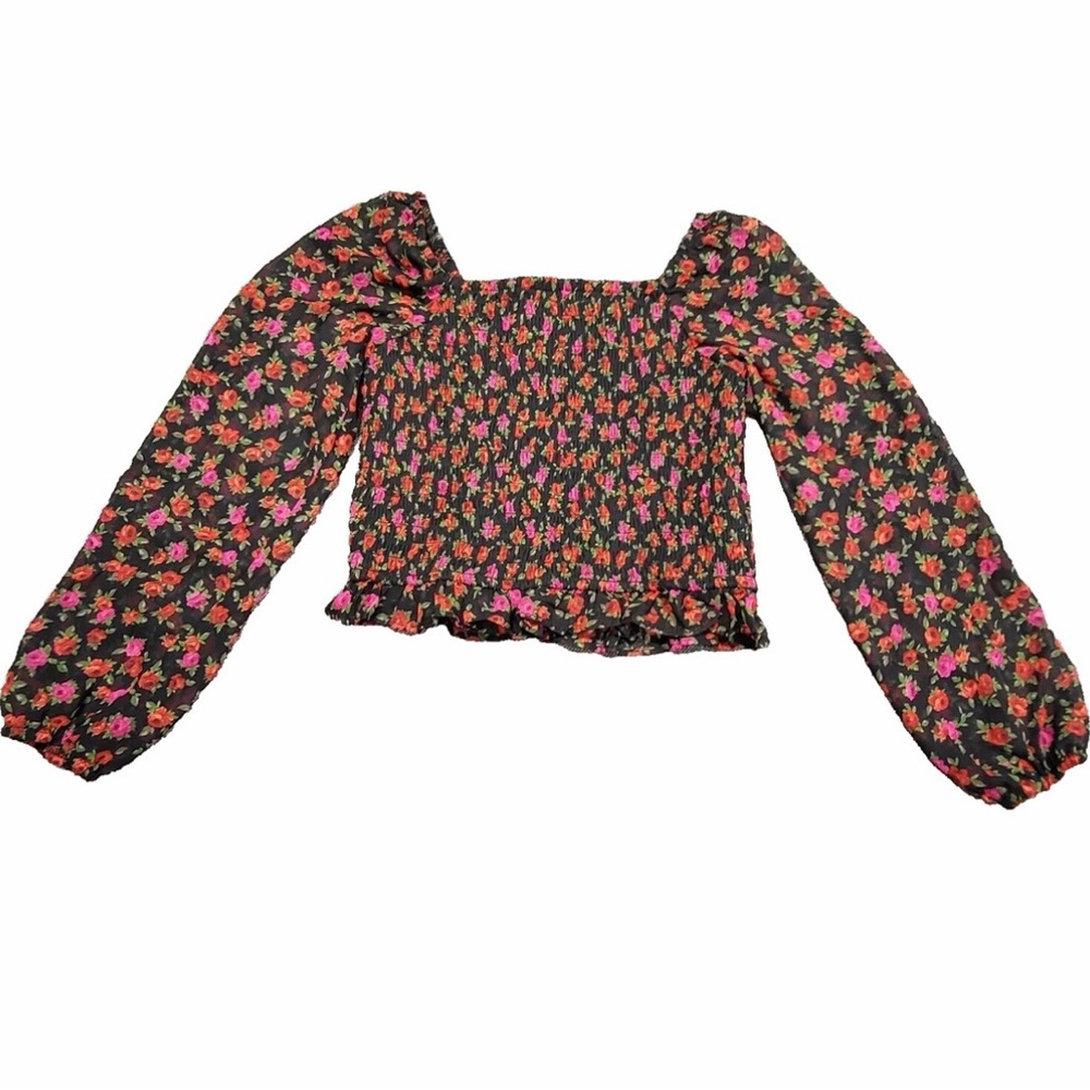 art class Black Floral Long Sleeve Blouse